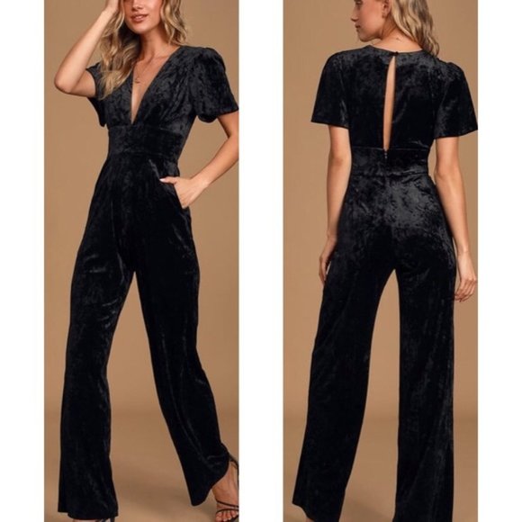 Wayf Pants - Wayf Amato Black Velvet Jumpsuit